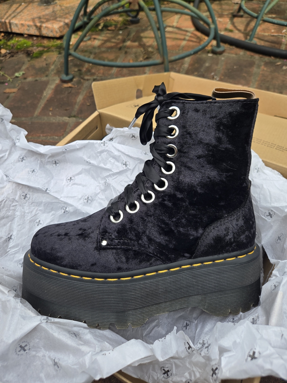 Dr. Martens Crushed Black Velvet Jadon Max Platform Lace-Up Boots with Side Zip - Picture 9 of 9